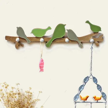 

European Retro Style Hanger Organizer DIY Simple Zakka Hook Green Bird Hook Wood Coat SundriesTools Hanger Wall Mounts Room