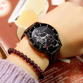 

2018 new couple riding bicycle pattern dial leather strap casual exquisite precision high-end luxury couple quartz watch