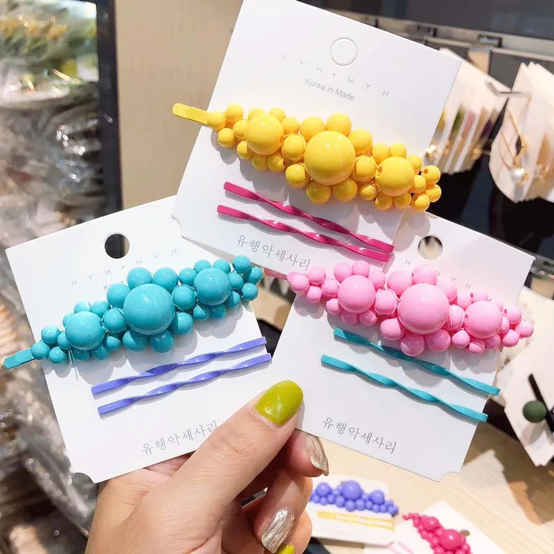 

M MISM Ins Korean Style Women Hair Clips Cute Colorful Pearls Three Flowers Hairgrip Girls Hair Accessories Sweet Hairpin