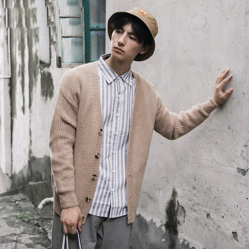 High Quality Cardigan Sweater Men V-Neck Knit Cardigan Sweater Solid Slim Fit Mens Sweater Male Casual Thick Sweatercoat New
