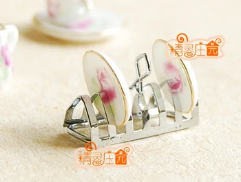 

A01-X332 children baby gift Toy 1:12 Dollhouse mini Furniture Miniature rement Silver kitchen dish rack storage shelf 1pcs