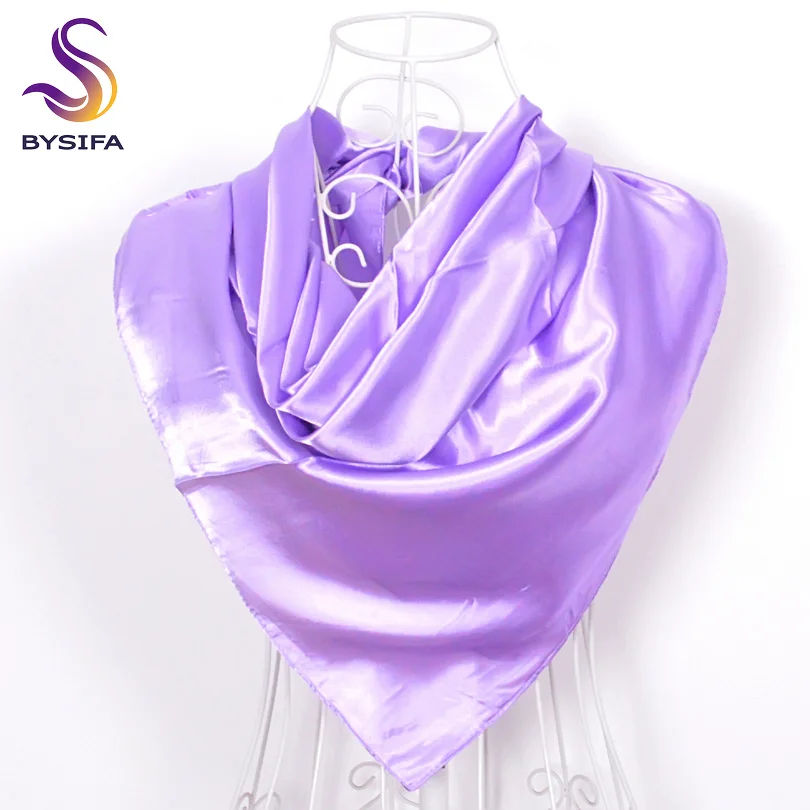 BYSIFA женские простые шелковые шарфы модные аксессуары весна осень женские декоративные головные шарфы новые фиолетовые розовые шарфы - Цвет: lavender