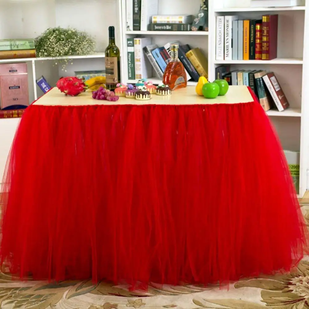 Пачка Тюлевая оборка для стола, стол Сделай Сам туалетный столик юбка Обложка для вечерние, украшение дома, 91,5x80 см(36x31 дюймов - Цвет: Red
