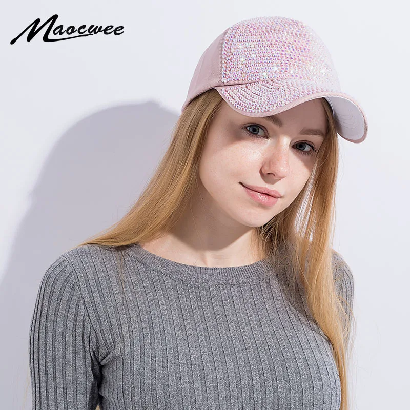 Women Rhinestones Baseball caps Cotton Summer shade Adjustable Lady