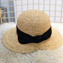 Летняя однотонная декоративная веревка с бантом, Пляжная соломенная бумага, тени для леди, шапочка для отдыха, женская панама