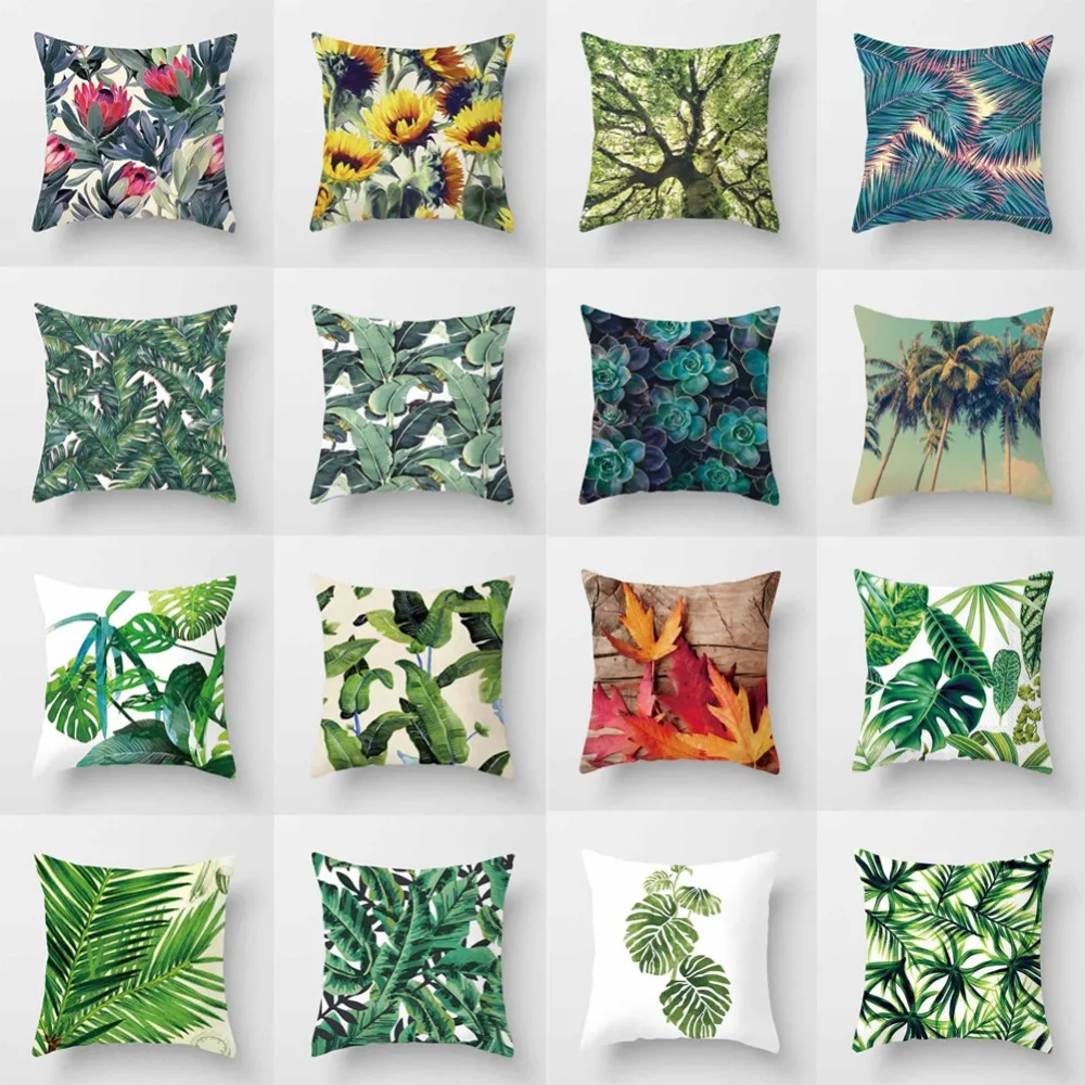 

Amduine Tropical Plants Palm Leaf Green Leaves Cushion Covers Polyester Sofa Wedding Decoration Pillow Case Chair Pillow Cover
