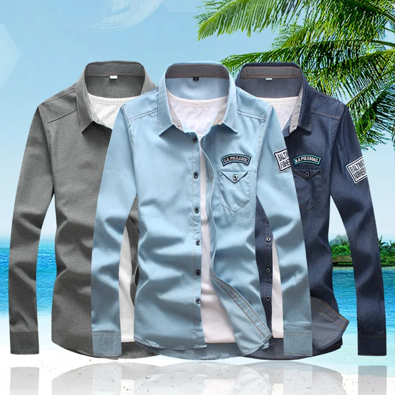 

2018 Spring and Autumn Men's Long-sleeved Cotton Shirts S M L XL 2XL 3XL Gray Light Blue Dark Blue Fashion Man Casual Shirt