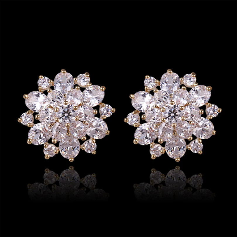 

earrings for women jewelry gold -color Austrian Rhinestones charms Beautiful stars Hollow out flowers Stud Earrings(E0208)