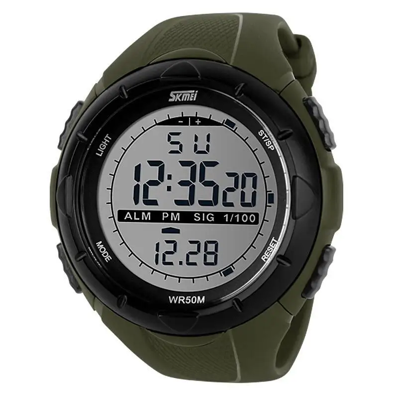 Skmei Брендовые мужские спортивные цифровые наручные часы с большим циферблатом, военные часы с будильником, ударостойкие водонепроницаемые часы 1025 - Цвет: Зеленый