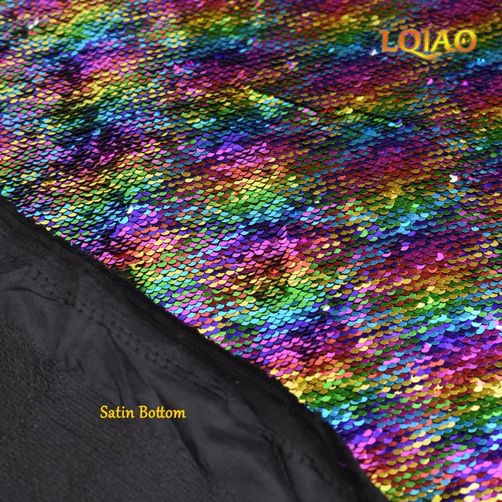 Sequin Fabric Reversible Rainbow Silver-005