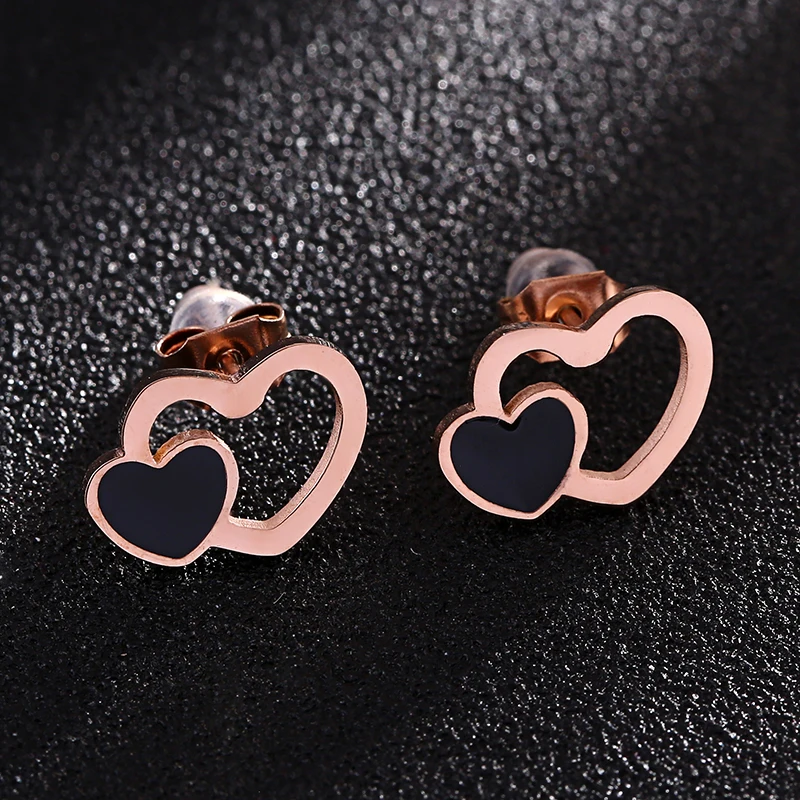 

Korean Fashion Double Heart Stainless Steel Stud Earring for Women Fadeless Pendientes Luxury Dropshipping Brincos Jewellery