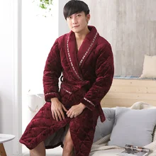 Зимний халат толстые теплые Для мужчин фланель халат с длинным рукавом удобные мягкие однотонные повседневные мужской Халат L-XXXL