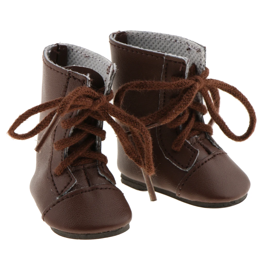 A Pair Fashion Brown Handmade Shoes Lace Up Combat Boots Shoes For 14'' American Doll Wellie Wishers Doll Clothing Accessories