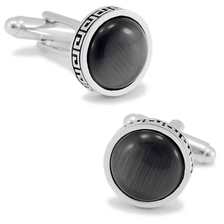 

SPARTA black artificial cat's eye stone cufflinks mirror polishing metal men's Cuff Links + Free Shipping !!! DM