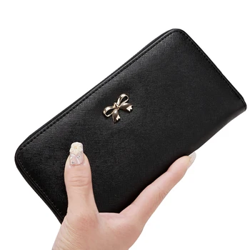 

Brand Wallet Woman Zipper PU Leather Girls Student Long Section Bags Bow Large Capacity Female Hand Wallet