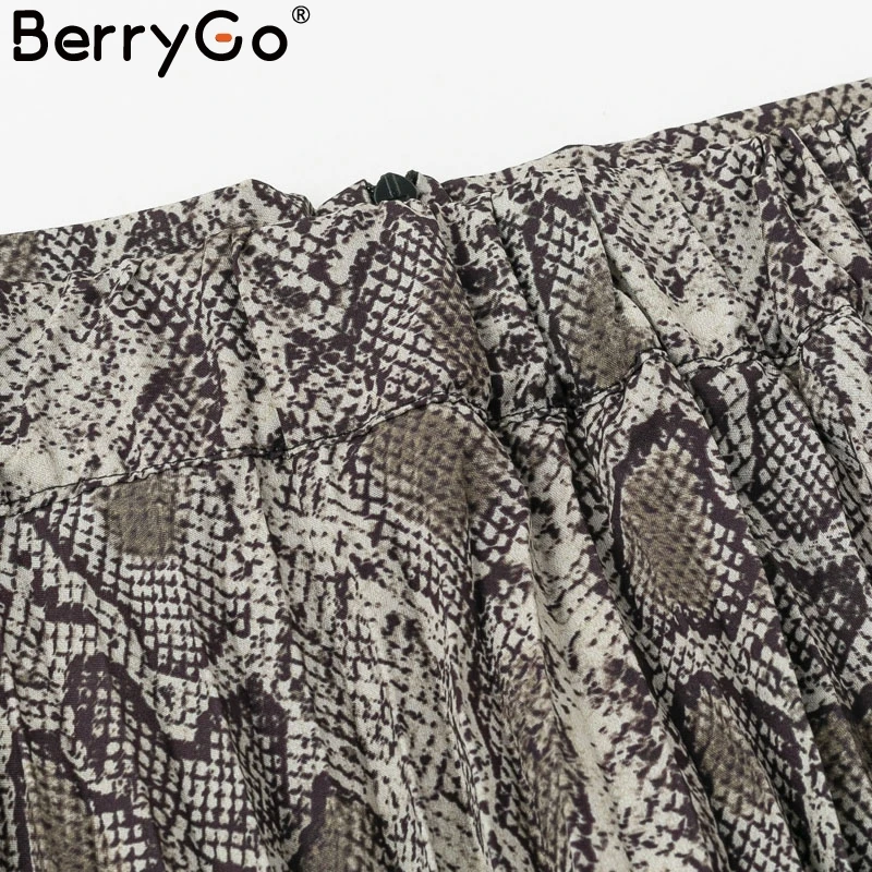 BerryGo змеиный принт Женская плиссированная юбка винтажная Лоскутная Эластичная