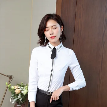 

New Styles 2018 Fall Autumn Long Sleeve Blouses & Shirts for Women Business Work Wear Blouse Uniforms Styles Clothes With Tie