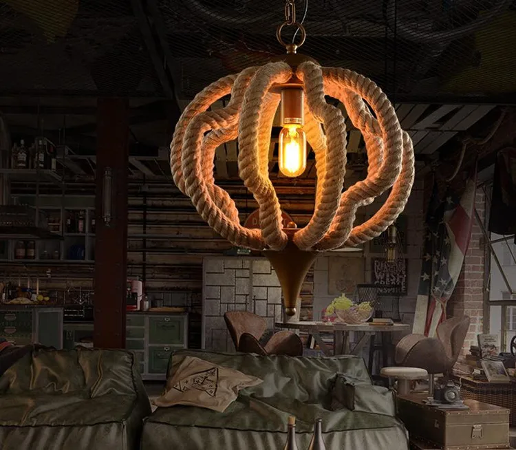 

Loft American Village Personality Creative Restaurant Chandelier Bar Clothing Store Iron Vintage Rope Chandelier Free Shipping