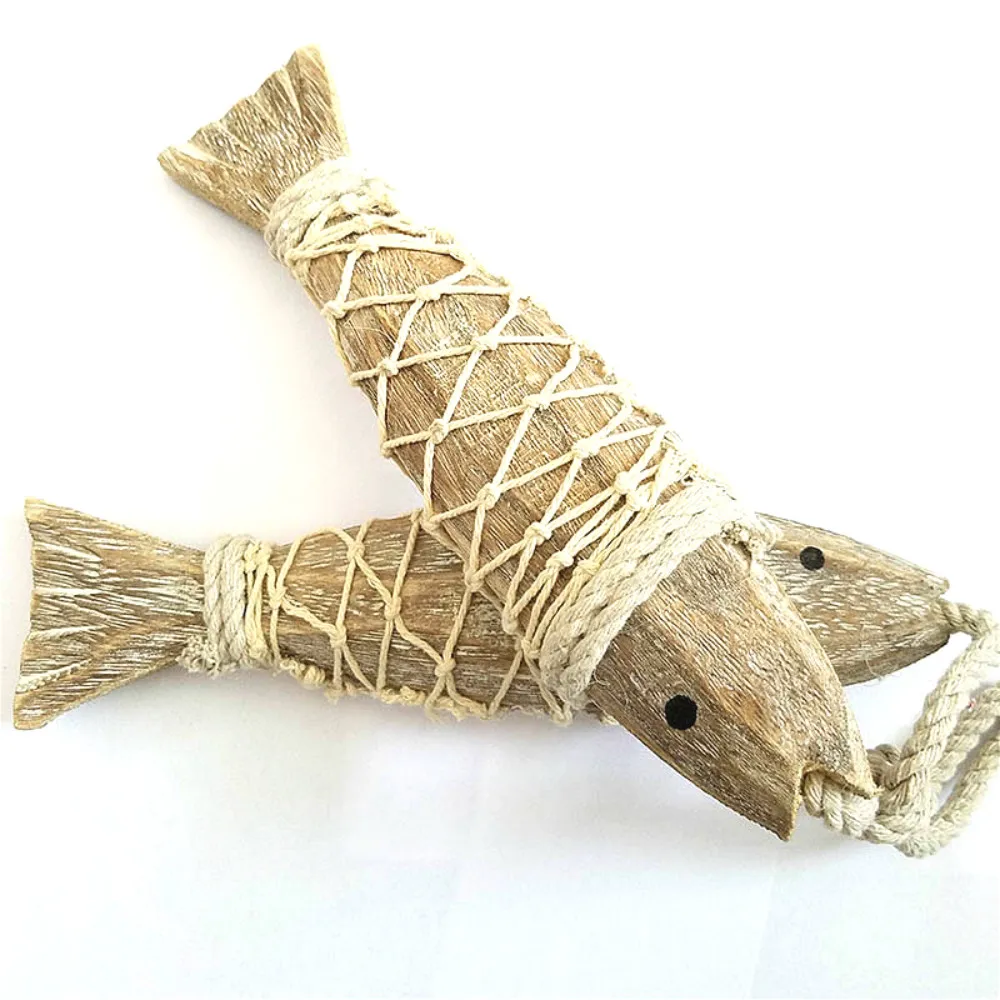 2Pcs Wooden Hanging Fish Mediterranean Style Rustic Coastal Hand Carved Ornaments Wall Sculptures For Home Shop Decor Handicraft