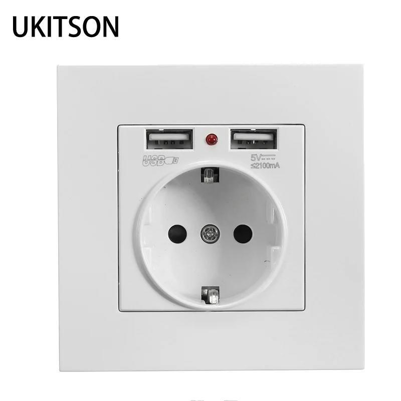 

DE Standard Plug Socket AC250V 16A Faceplate Dual USB 2.1A Charger With CE Certificate For EU Germany European