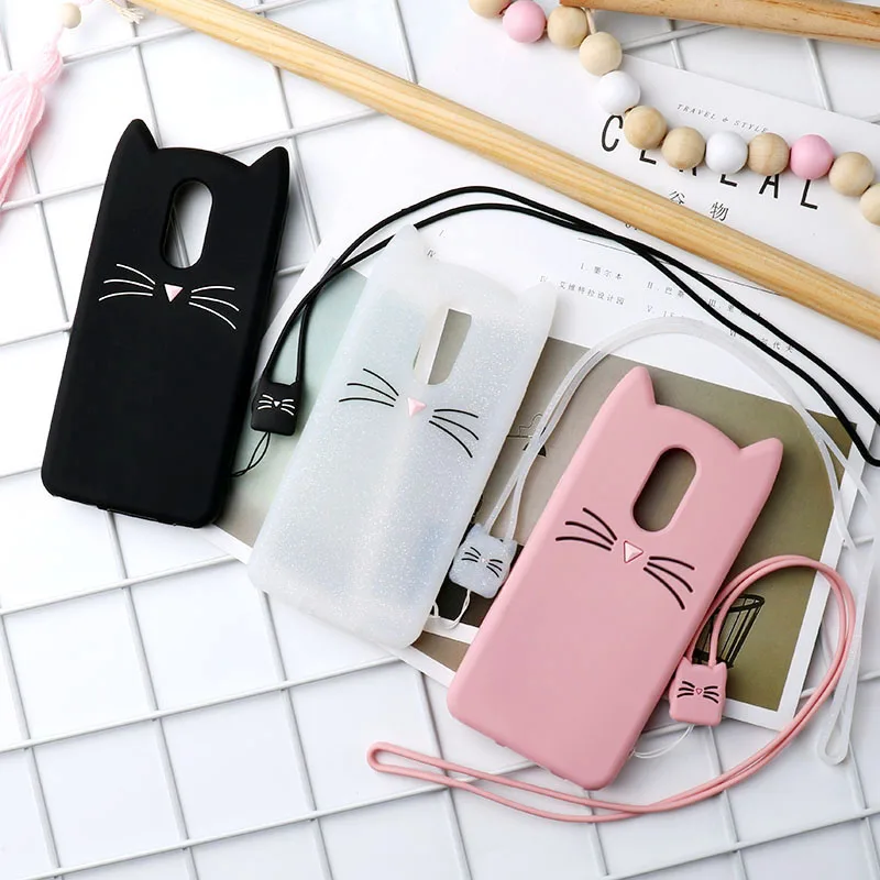 

Universal 3D Cute Cat Mobile Phone Straps Rope Neck Lanyard Soft TPU Grid Strap Phone Case Breast Plate Rope Ring Rotary Rope