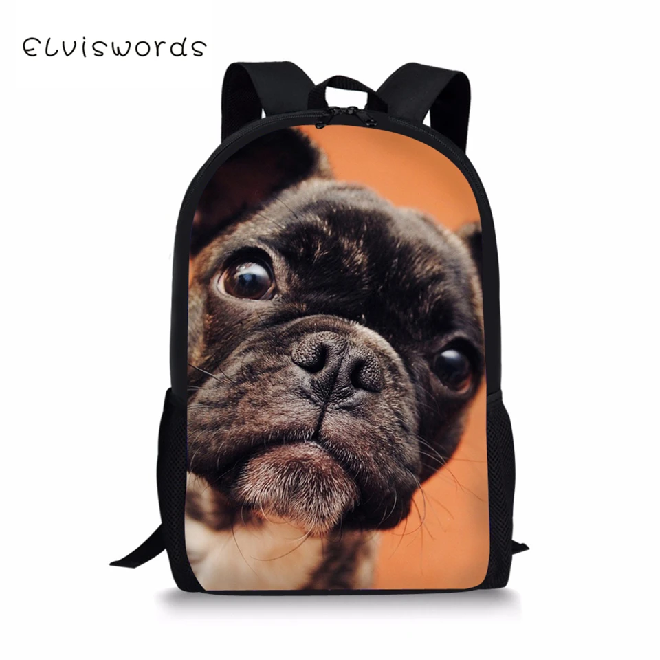 

ELVISWORDS Kids School Bags Little Cute Bulldogs Print Pattern Travel Backpack Kawaii Animal Design Toddler Boys School Backpack