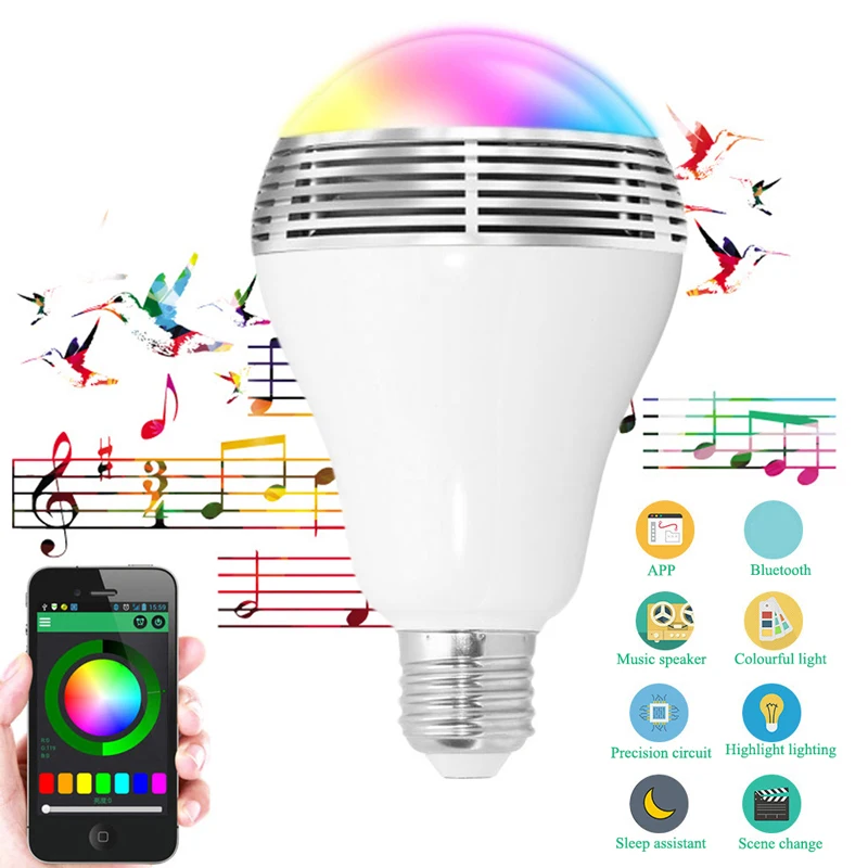 

LED RGB Bulb Lamp APP Remote Control E27 Speaker Bluetooth 4.0 Music LED Night Light