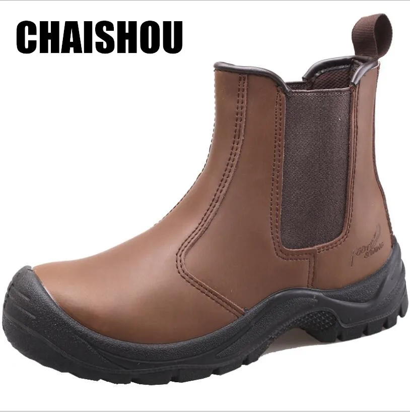

men Work boots Genuine Leather High help slip-on big size men steel toe cap Anti-smashing anti-piercing work safety shoes CS-388