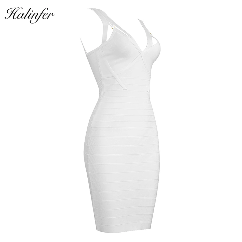 Halinfer 2018 New summer women dress sexy bodycon strapless striped bandage dress elegant celebrity party white dresses vestidos Dresses