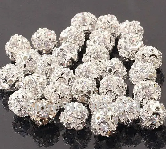 

8MM silver Plated With Rhinestone Crystal Ball Loose Spacer European Charm Beads