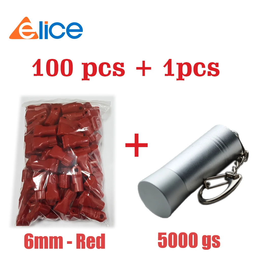 

(100+1) Small plastic Anti-theft lock 6MM -Red +Mini magnet hook Key for retails shop