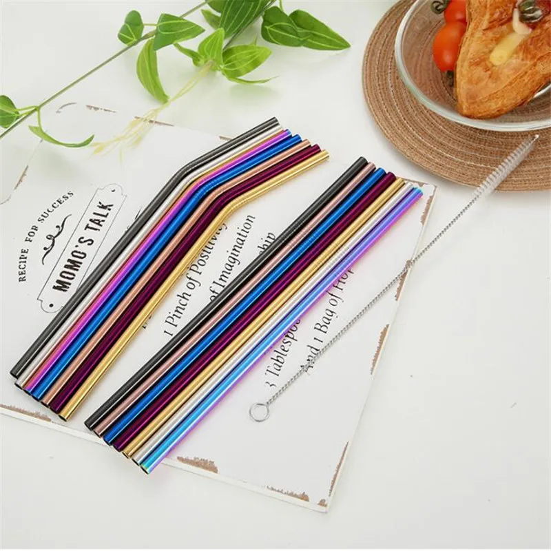 

Reusable Drinking Straw High Quality 304 Stainless Steel Metal Straw with Cleaner Brush For Mugs liquor accessories mate