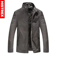 HISTREX Leather Jacket Men Coats Brand High Quality PU Outerwear Men Business Winter Faux Fur Male Fleece Khaki Gray Blue H9U5V#