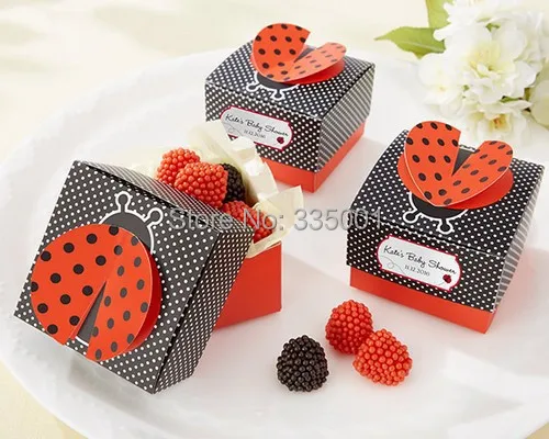 

wedding candy box baby shower favor box--party Decorations candy packing "Cute as a Bug" 3-D Wing Ladybug Favor Box 50pcs/lot