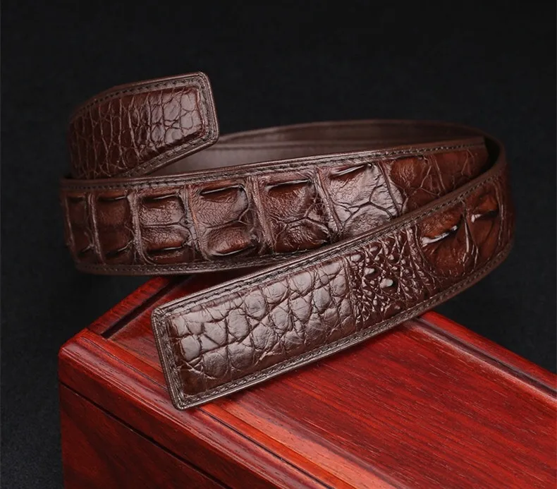 Authentic Real Crocodile Head Skin Male Belt without Buckle Genuine Exotic Alligator Leather Belt Classical Men's Waist Strap