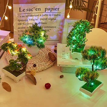 

Artificial Plants LED Lights Waterproof Pine Bonsai Styled Home Plant Ornament Lamp JDH99