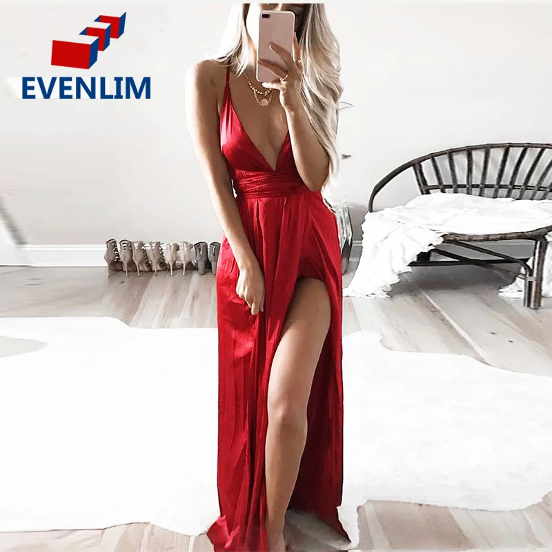 EVENLIM Slip Satin Backless Sexy Long Dress Women