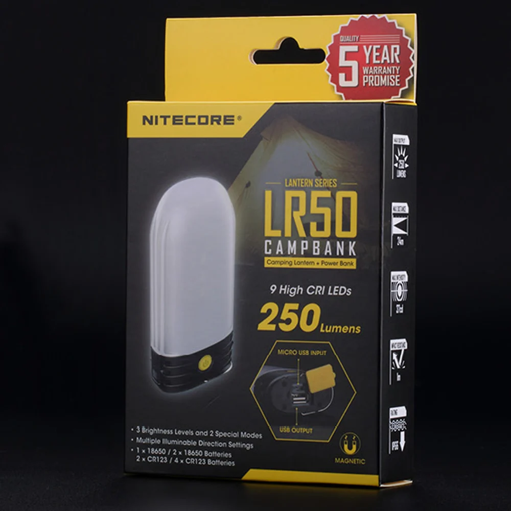 NITECORE LR50 перезаряжаемый фонарь для кемпинга и внешний аккумулятор 9x High CRI LEDs 250LMs