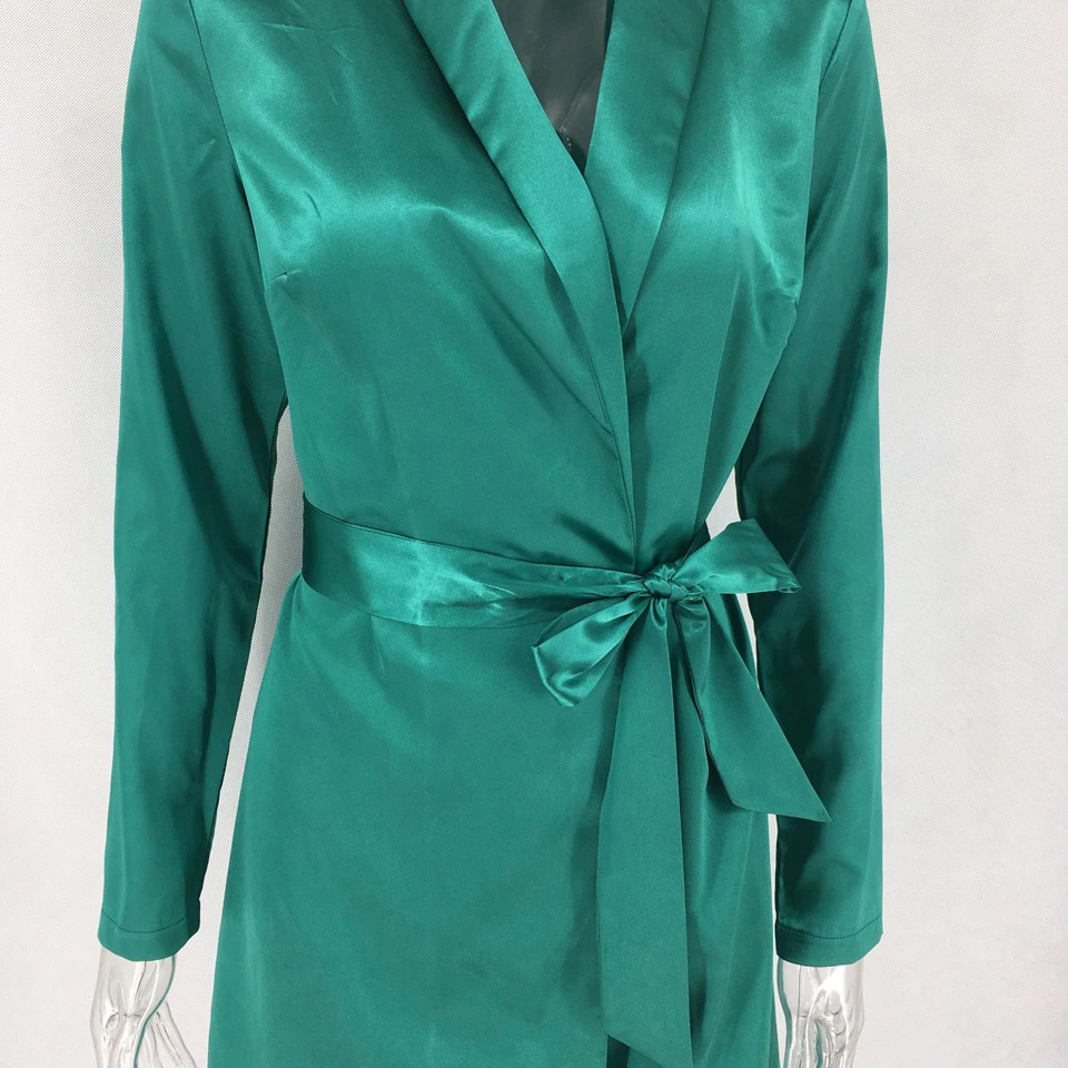 Long Sleeve Satin Dress with Belt (4)