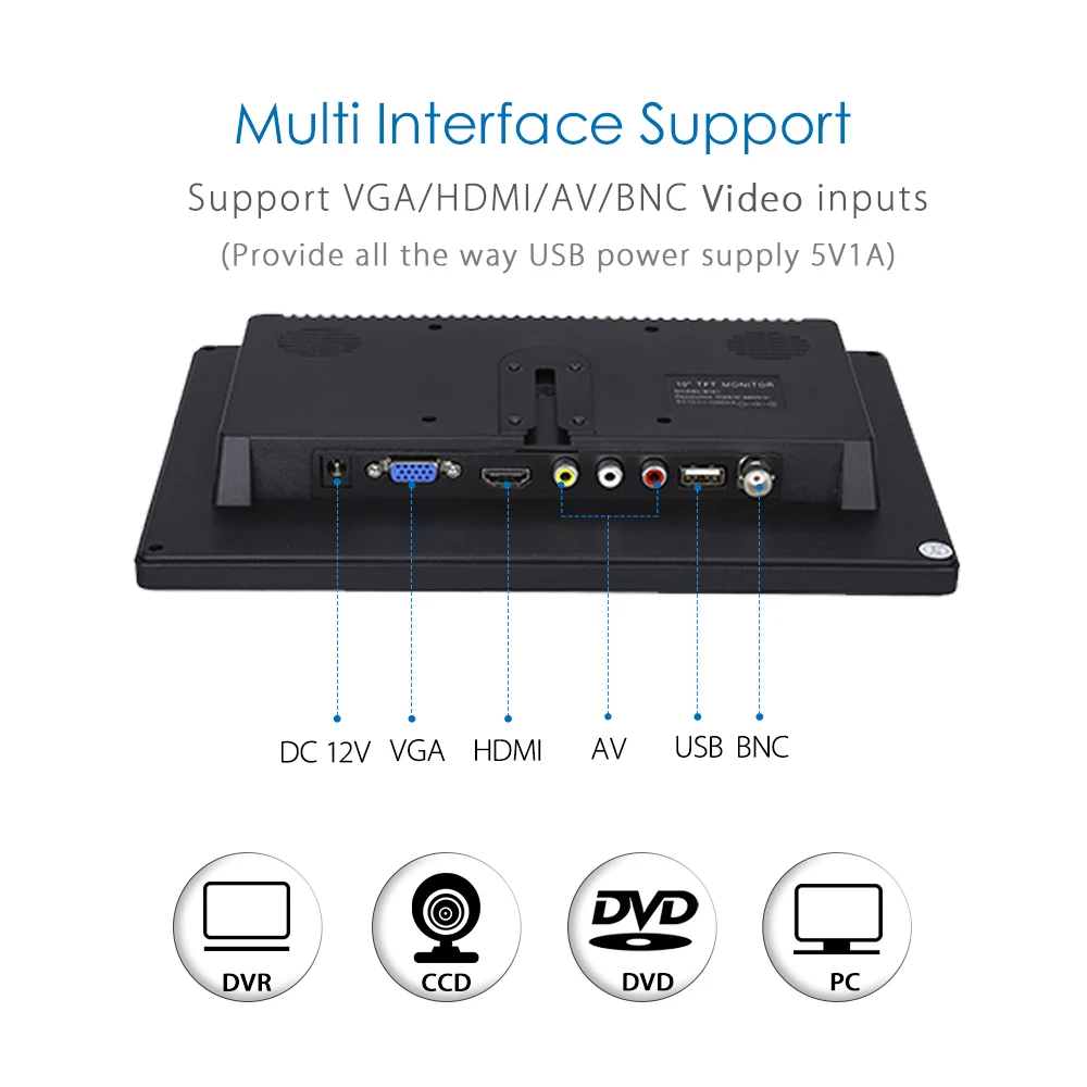 Eyoyo EM12N 10 дюймов ЖК-дисплей Цвет 1024x600 монитор HDMl BNC AV VGA для видеонаблюдения DVR FPV VCD безопасности камера