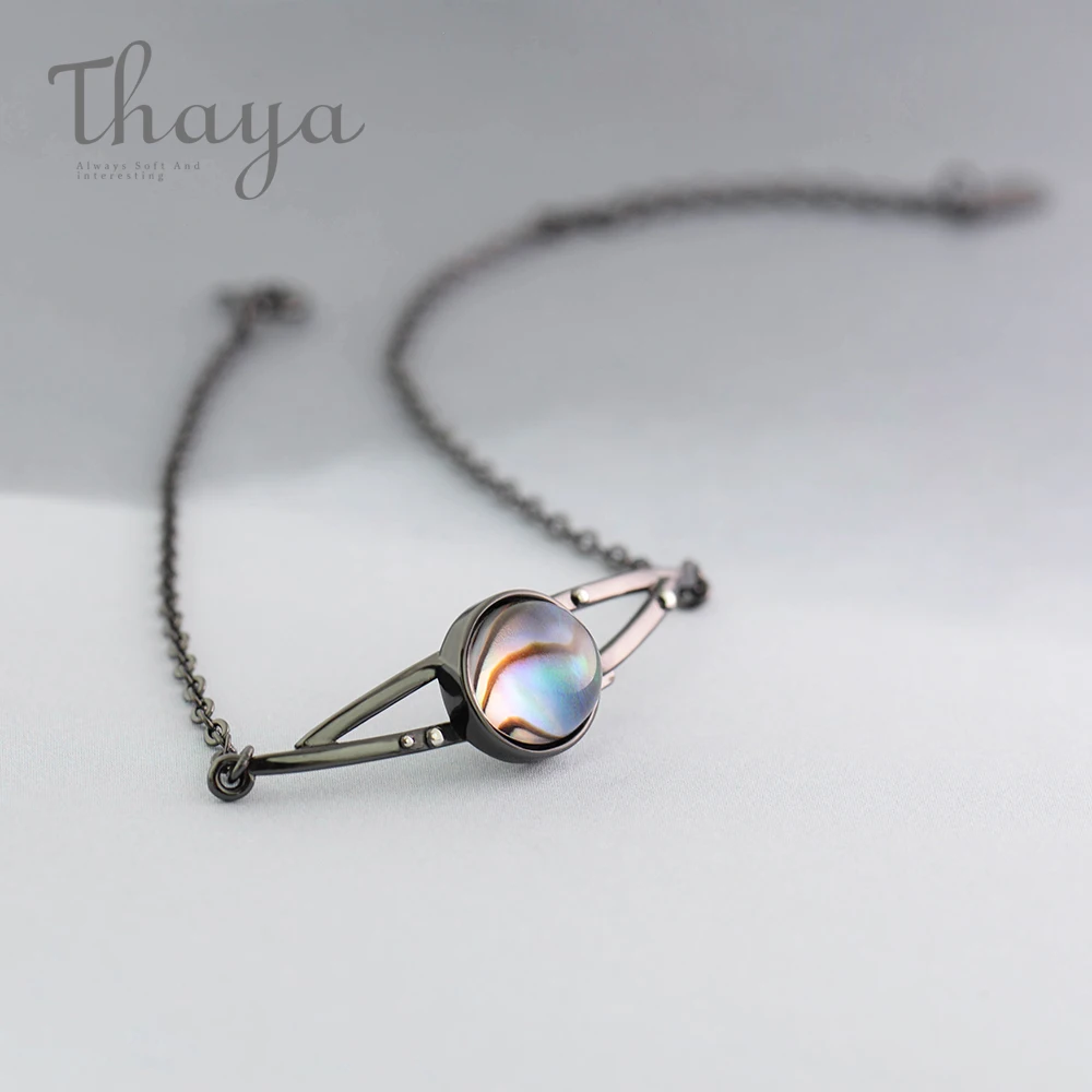 Thaya Milky Stars Design Bracelet Natural Abalone Shell s925 Silver Black Bracelet with Halo Stone Jewelry for Women Gift