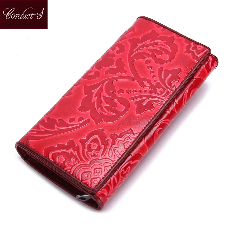 

Brand Women Clutch Wallet Genuine Leather Floral Embossed Design Hasp Long Ladies Cell Phone Purse Card Holder Feminina Carteria
