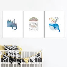 Cartoon Cute Rain Beacon Whale Wall Art Canvas Painting Nordic Posters And Prints Animal Wall Pictures Kids Baby Room Home Decor