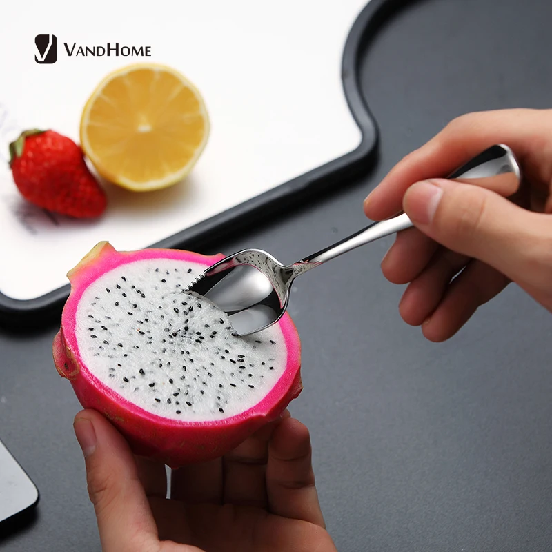 

VandHome Creative Dessert Spoon 304 Stainless Steel Long Handle Spoon Kitchen Fruit Watermelon Spoon For Kids Baby Feeding Spoon