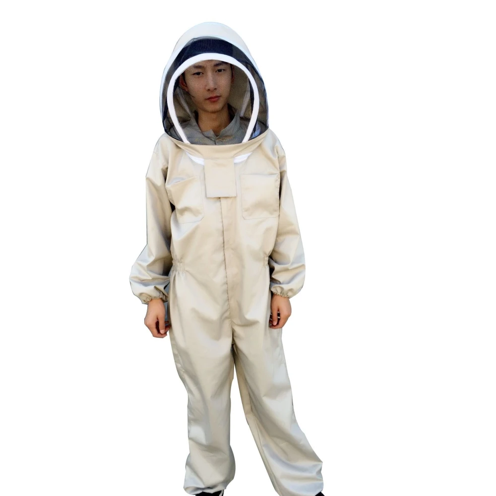 Unisex Cotton Beekeeper Bee Suit Smock Apiculture Costume + Beekeeping Protective Goatskin Gloves Gray+White Safely Clothes Beekeeping Suit Beekeeping Clothing Beekeeping Gloves