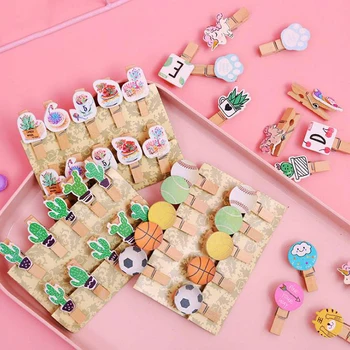 

10 Pcs/set Cute Colored Wooden Clip Christmas Gifts Cactus Unicorn Football Memo Paper Clips Stationery Clothespin Craft Clips