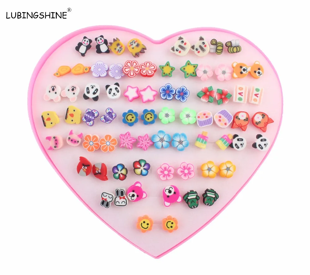 

LUBINGSHINE Multi-style 36 Pairs Stud Earrings Set Mini Rhinestone Metal Earrings With Pink Heart Jewelry Box Earrings Set E1009