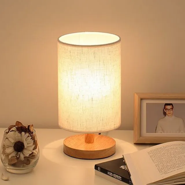 Dimmable Wood Bedside Lamp Warm White 40W Bulb Minimalist Novelty