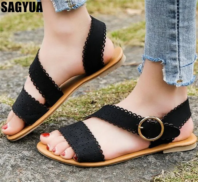 

Women sandals summer Fish mouth women Rome flats hollow Ankle buckle ladies casual shoe outdoor Leisure slip on woman shoes A932