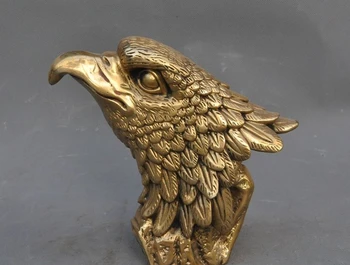 

7"marked chinese fengshui brass bird king Eagle Hawk head Bust statue Sculpture